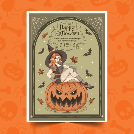 Ilustración de Plantilla de invitación dibujada a mano Halloween temporada diseño vector ilustración - Imagen libre de derechos