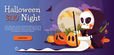 Téléchargez les illustrations : Modèle de bannière horizontale plate illustration vectorielle de conception de saison d'Halloween - en licence libre de droit