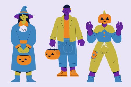 Illustration for Flat characters collection halloween season design vector illustration - Royalty Free Image