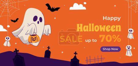 Illustration for Flat horizontal banner template halloween season design vector illustration - Royalty Free Image