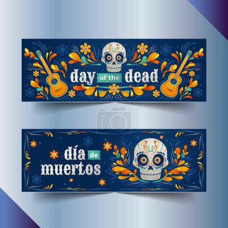 Ilustración de Plantilla de banner horizontal gradiente dia de muertos celebración diseño vector ilustración - Imagen libre de derechos