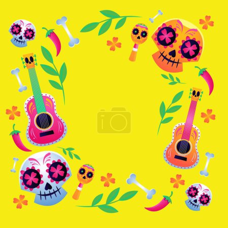 Ilustración de Plantilla de marco gradiente día de muertos celebración diseño vector ilustración - Imagen libre de derechos