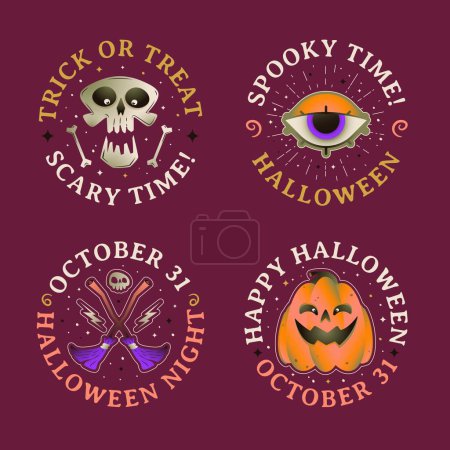 Téléchargez les illustrations : Gradient badges collection Halloween saison conception illustration vectorielle - en licence libre de droit