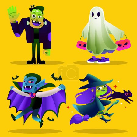 Ilustración de Gradiente caracteres halloween temporada diseño vector ilustración - Imagen libre de derechos