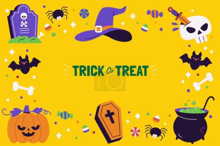 Illustration for Flat background halloween season with witch hat coffin design vector illustration - Royalty Free Image