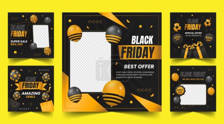 Téléchargez les illustrations : Gradient noir vendredi bannières set design vectoriel illustration - en licence libre de droit