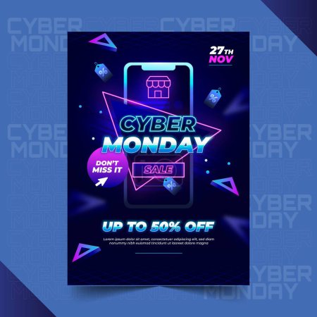 Illustration for Gradient cyber monday poster template design vector illustration - Royalty Free Image