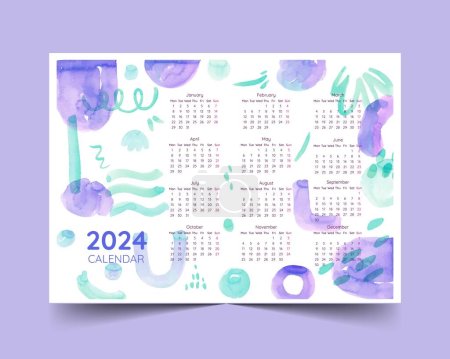 Colorful 2024 calendar template in printable style design vector illustration