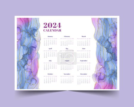Ilustración de Plantilla de calendario colorida 2024 en ilustración vectorial de diseño de estilo imprimible - Imagen libre de derechos