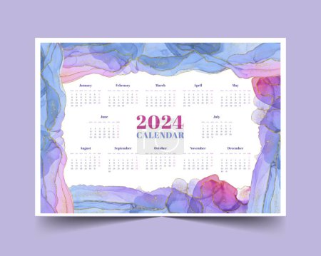 Colorful 2024 calendar template in printable style design vector illustration
