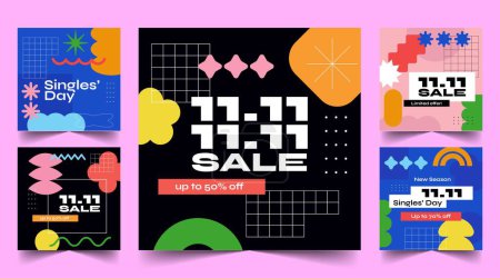 Illustration for Flat banners collection 11 11 singles day sales design vector illustration - Royalty Free Image