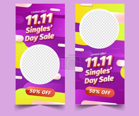 Ilustración de Plantilla de banner vertical gradiente 11 11 día de ventas individuales diseño vector ilustración - Imagen libre de derechos