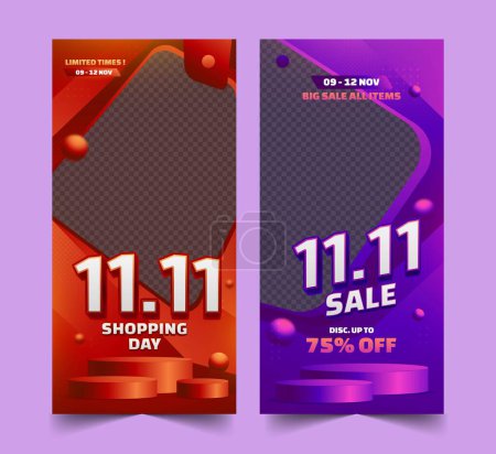 Illustration for Realistic vertical banner template 11 11 singles day sales design vector illustration - Royalty Free Image