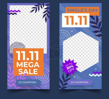 Illustration for Flat vertical banner template 11 11 singles day sales design vector illustration - Royalty Free Image