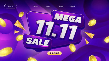 Illustration for Realistic landing page template 11 11 singles day sales design vector illustration - Royalty Free Image