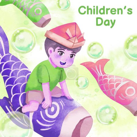 Téléchargez les illustrations : Aquarelle enfants conception de jour illustration vectorielle - en licence libre de droit