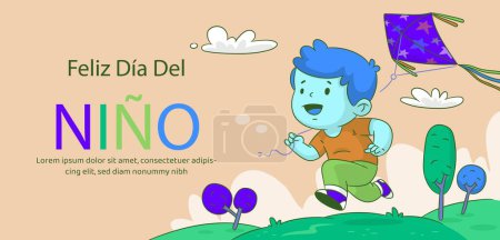 Téléchargez les illustrations : Gabarit de bannière horizontale célébration de la journée des enfants illustration vectorielle de conception espagnole - en licence libre de droit