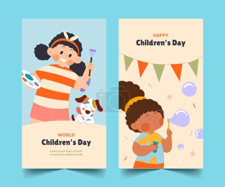 Téléchargez les illustrations : Plat bannières collection monde enfants jour célébration conception vectoriel illustration - en licence libre de droit
