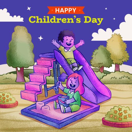 Téléchargez les illustrations : Dessin à la main monde enfants jour célébration conception illustration vectorielle - en licence libre de droit
