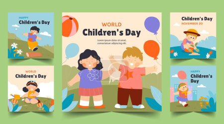 Téléchargez les illustrations : Plat bannières collection monde enfants jour célébration conception vectoriel illustration - en licence libre de droit
