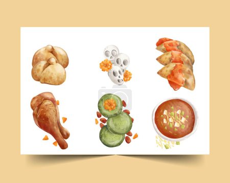 Ilustración de Acuarela dia de muertos colección de alimentos diseño vector ilustración - Imagen libre de derechos