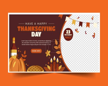 Illustration for Flat thanksgiving horizontal banner template with pumpkin pie design vector illustration - Royalty Free Image