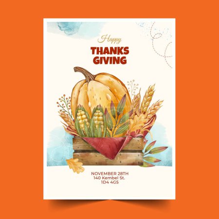 Téléchargez les illustrations : Aquarelle cartes de vœux collection thanksgiving célébration conception vectoriel illustration - en licence libre de droit