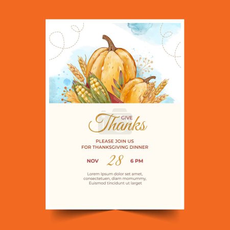 Téléchargez les illustrations : Aquarelle cartes de vœux collection thanksgiving célébration conception vectoriel illustration - en licence libre de droit