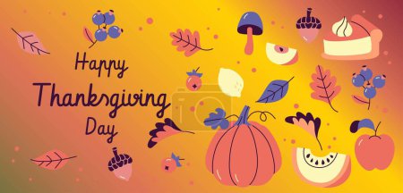 Illustration for Hand drawn thanksgiving horizontal banner design vector illustration - Royalty Free Image