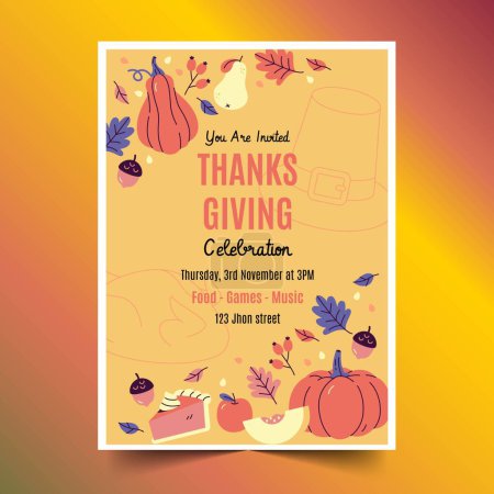 Illustration for Hand drawn thanksgiving flyer invitation design vector illustration - Royalty Free Image