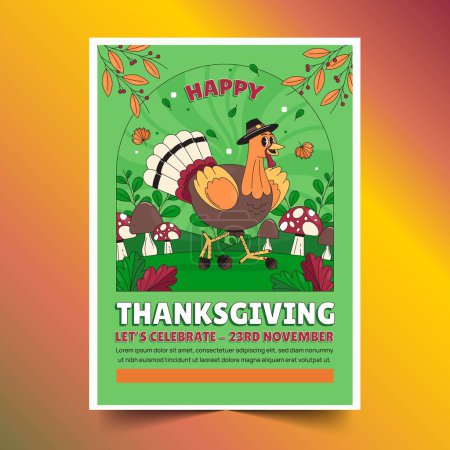 Illustration for Hand drawn vertical poster template thanksgiving day celebration design vector illustration - Royalty Free Image
