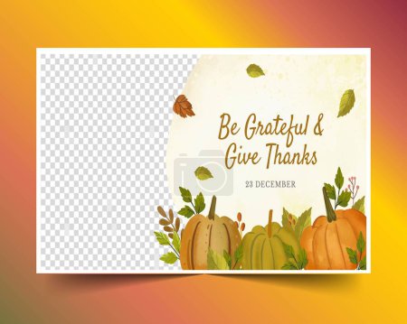 Téléchargez les illustrations : Illustration vectorielle de conception de bannière horizontale de thanksgiving aquarelle - en licence libre de droit