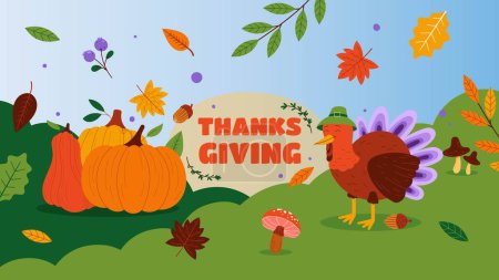 Illustration for Watercolor youtube channel art thanksgiving day celebration design vector illustration - Royalty Free Image