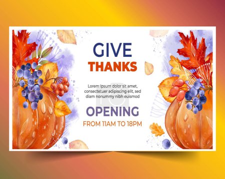 Illustration for Watercolor horizontal banner template thanksgiving celebration design vector illustration - Royalty Free Image