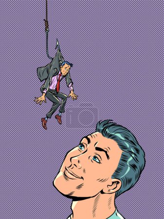 Illustration for Man Lure trap people on a fishing hook. Dangerous love. Pop art retro vector illustration 50s 60s style kitsch vintage - Royalty Free Image