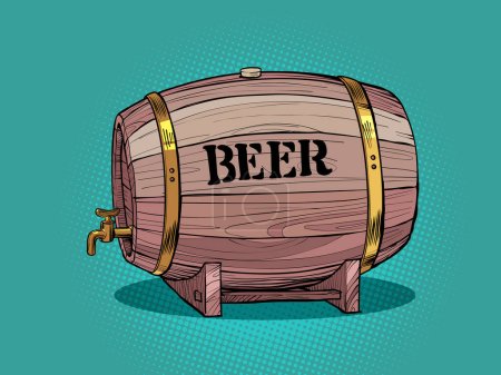Barril de cerveza de madera. bar pub restaurante oktoberfest, cervecería. Arte pop retro vector ilustración años 50 60 estilo kitsch vintage