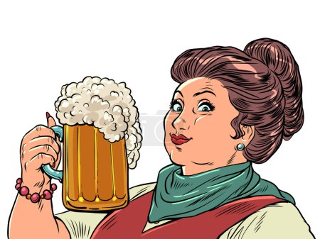 Photo for Nice stay with good drinks. The enjoyment of quality alcohol. Woman holding glass with beer Pop Art Retro Vector Illustration Kitsch Vintage 50s 60s Style. On a white background - Royalty Free Image