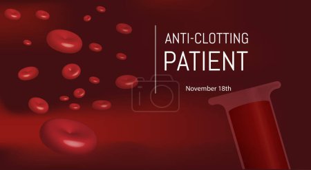Día Mundial del Paciente Anticoagulado.glóbulos rojos sobre fondo rojo y probeta en el fondo.18 de noviembre .