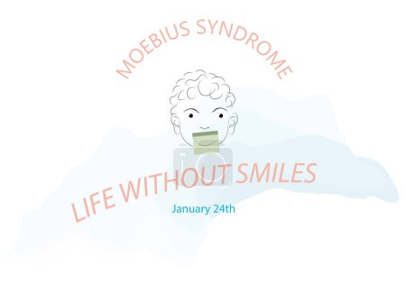 Ilustración de Día Mundial del Síndrome de Moebius, 24 de enero, la cara del niño con la boca en la boca debido a la falta de expresión facial. - Imagen libre de derechos
