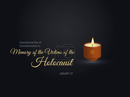 Téléchargez les illustrations : Journée internationale de commémoration de l'Holocauste 27 janvier. Bougie allumée sur fond noir, commémore les victimes de l'Holocauste. - en licence libre de droit