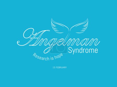 Illustration for Angelman Syndrome Awareness Day, 15 February. Idea for poster, banner, flyer or postcard with angel wings on blue text and background. - Royalty Free Image