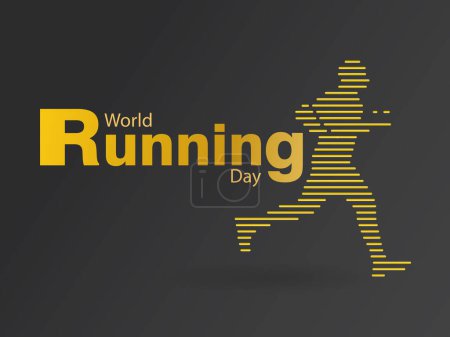 Ilustración de Día Mundial del Corredor 2 de junio. Silueta de un corredor en tonos amarillos sobre un fondo oscuro. - Imagen libre de derechos