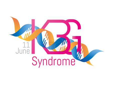 Ilustración de Día internacional del síndrome de KBG. 11 de junio. Letras KBG con hebra de ADN entrelazada sobre fondo blanco. - Imagen libre de derechos