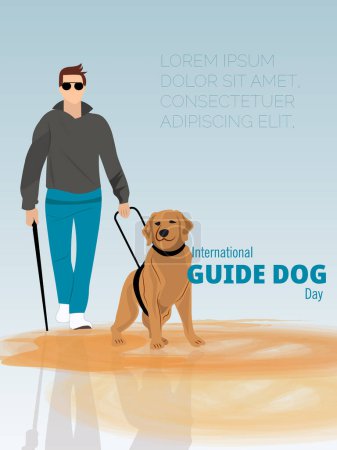 Plakat zur Feier des internationalen Blindenhundetages. Silhouette von Hund und Person beim Gassigehen auf hellem Hintergrund.