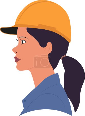 A woman wearing a yellow hard hat. The hat is on her head and is positioned above her eyes .Female engineer concept