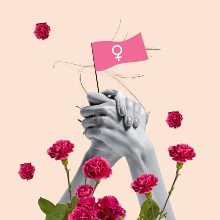 Amor y apoyo. collage de arte contemporáneo conceptual con manos humanas sobre fondo claro. Concepto de derechos humanos, diversidad, igualdad de género, libertad de elección