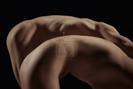Photo for Closeup naked bodies. Creative art portrait of naked male and female bodies over dark mode background. Concept of beauty, love, relationship. Design for wallpaper, picture - Royalty Free Image