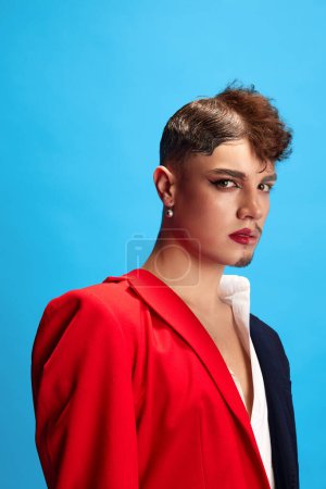 Photo for Flaunting Freedom. Leadership Revolution. Creative portrait of male model with masculinity and femininity appearance looking at camera. Concept of business, self-expression, freedom of choice, gender. - Royalty Free Image