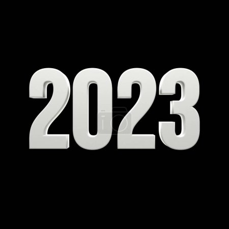 2023 text number 3d white color in black isolated background . 3d illustration render