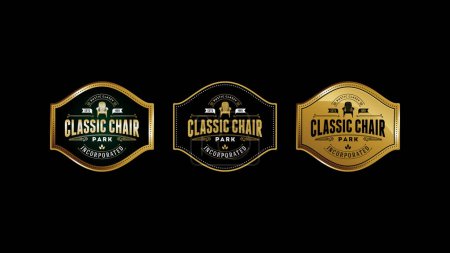 Gold Chair Icon in an Elegant Vintage Badge. Classic and Luxurious. Vector illustration logo emblem.